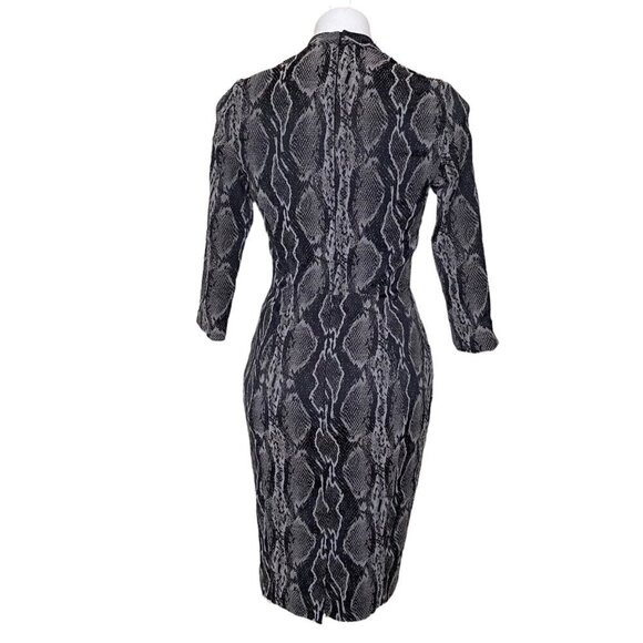 French Connection Black Snake Skin Print Sheath Dress, 3/4-Sleeve Women's Size 6 - Picture 5 of 11